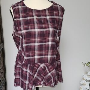J Cooper Cotton  Plaid Sleeveless Blouse. Exc Cond.